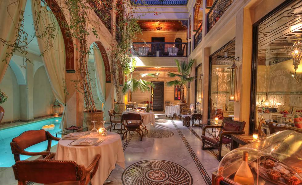 Terraza del riad Dar Anika, en Marraquech.
