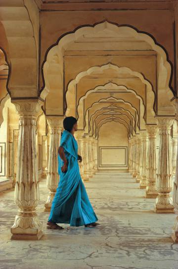 Columnas de mármol del fuerte Amber, en la ciudad india de Jaipur.