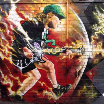 Grafiti de Angus Young, de los ACDC, en Melbourne.