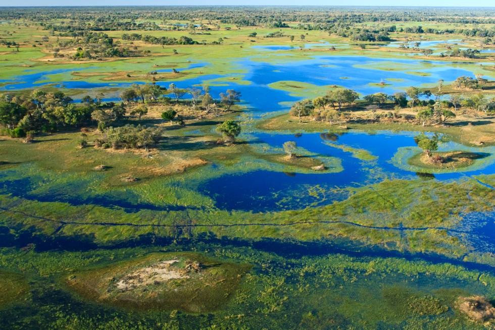 Vista aérea del delta del Okavango.