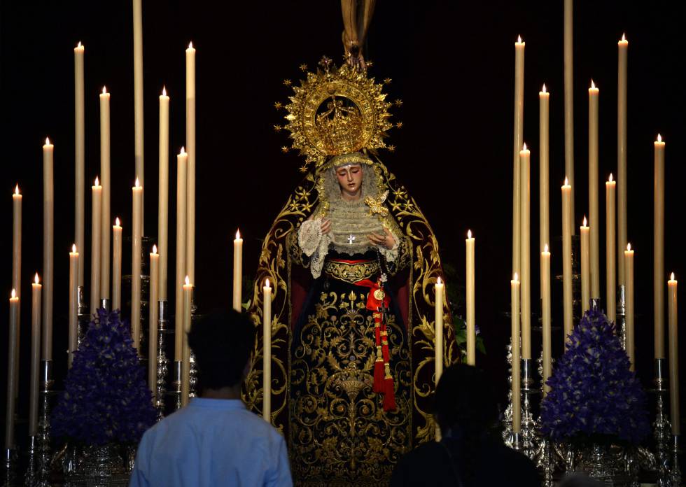 María Santísima de la Angustia, en la capilla de la Hermandad de Los Estudiantes, en Sevilla, en marzo de 2021.