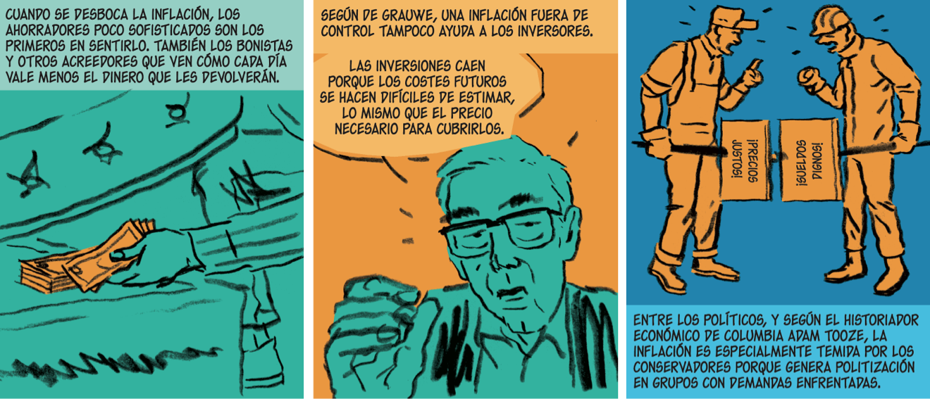 Diálogos de las viñetas: Y en las raras ocasiones en que la mutación les da la llave para colonizar células de otra especie, necesitan una cercanía que no se produce tan fácilmente. A menos, claro, que una de las especies decida unilateralmente convivir con las otras y compartir su virus. Neolítico. Nacimiento de la viruela, las paperas, la poliomelitis y la rubeola.