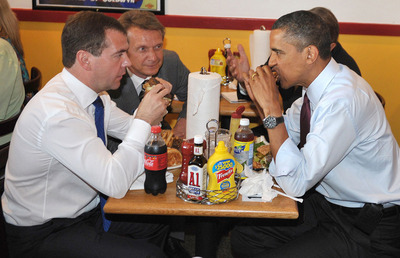 FOTOGALERIA: Dos presidentes en una hamburguesería