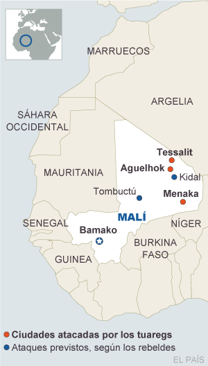 Rebeldes tuareg atacan tres ciudades al norte de Malí