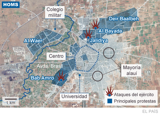 Al menos 100 muertos en el sexto día de asedio a la ciudad siria de Homs