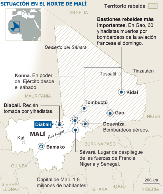 Los islamistas de Malí huyen de sus feudos en el norte ante la ofensiva aérea