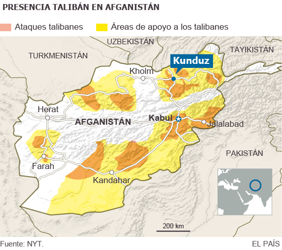 Mapa de la presencia talibán en Afganistán