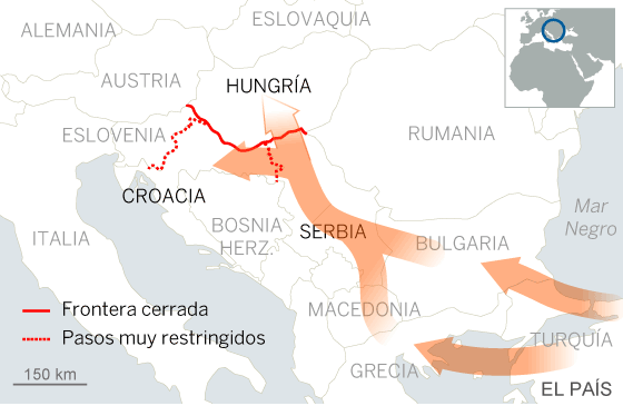 Mapa que muestra el camino que siguen los refugiados
