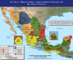 Mapa de los territorios de los cárteles mexicanos de la droga