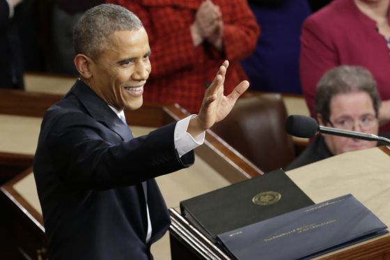 El presidente Obama segundos antes de empezar su discurso sobre el estado de la Unión en enero de 2015