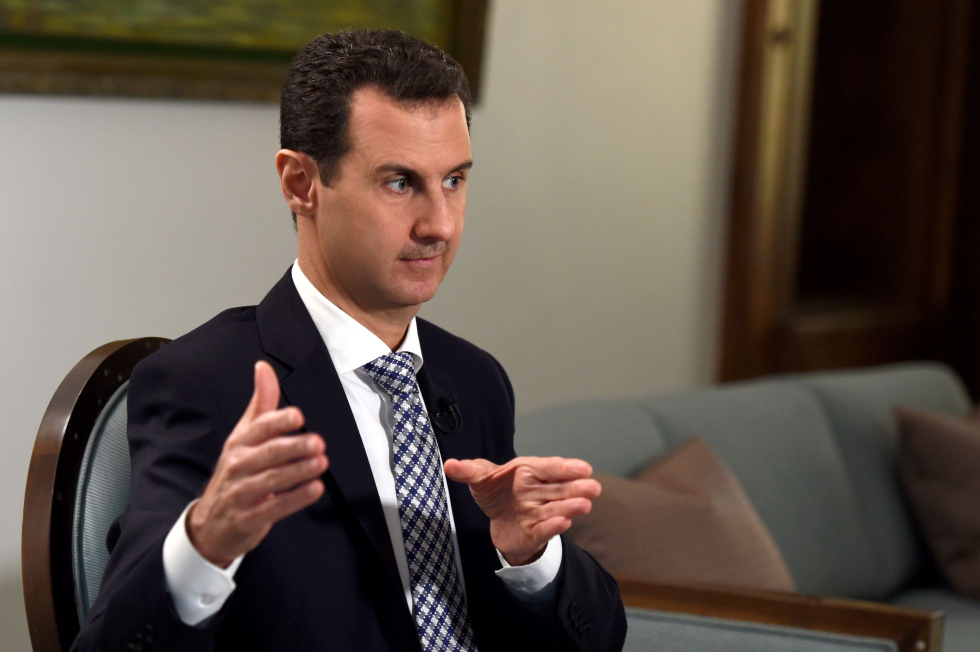 El Asad, durante un momento de la entrevista este sábado en Damasco. El Asad, durante un momento de la entrevista este sábado en Damasco.