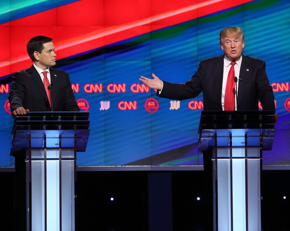 Marco Rubio y Donald Trump durante el debate.