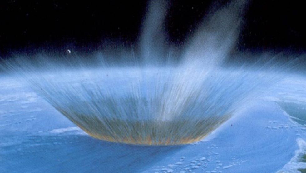 Recreación del impacto de un asteroide.