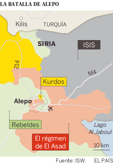 Mapa de las zonas de control en Alepo, Siria