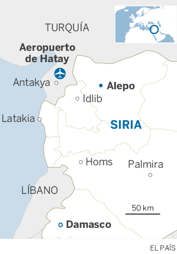 Mapa de localización de Hatay y Alepo