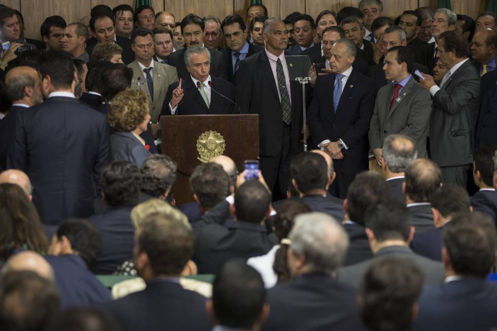 Temer, en su primer discurso como presidente interino de Brasil.