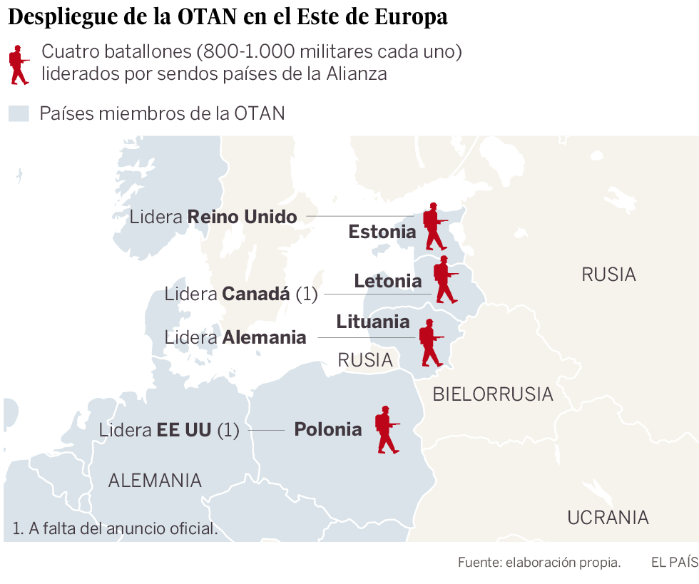 La OTAN desplegará cuatro batallones en las repúblicas bálticas y Polonia