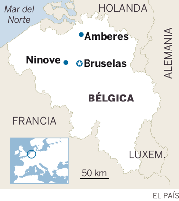 Mapa de localización de Bruselas, Amberes y Ninove