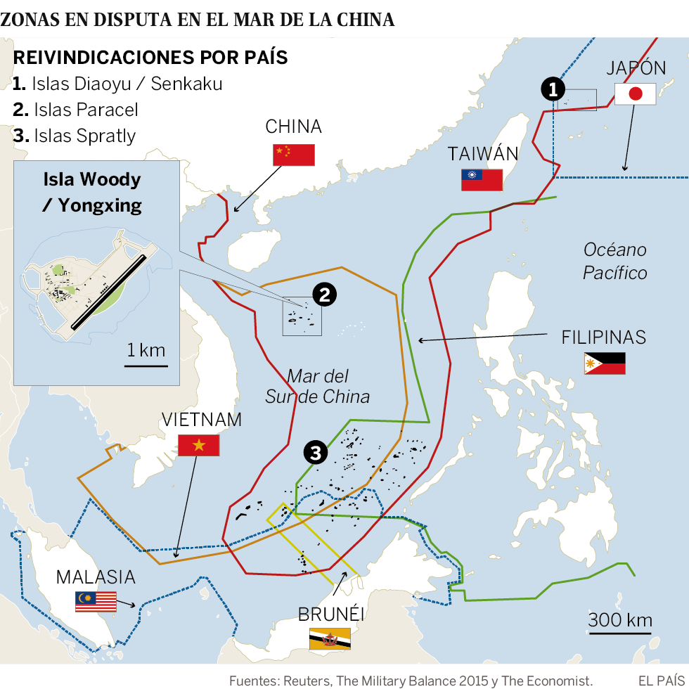 Mapa de las zonas en disputa en el Mar de la China