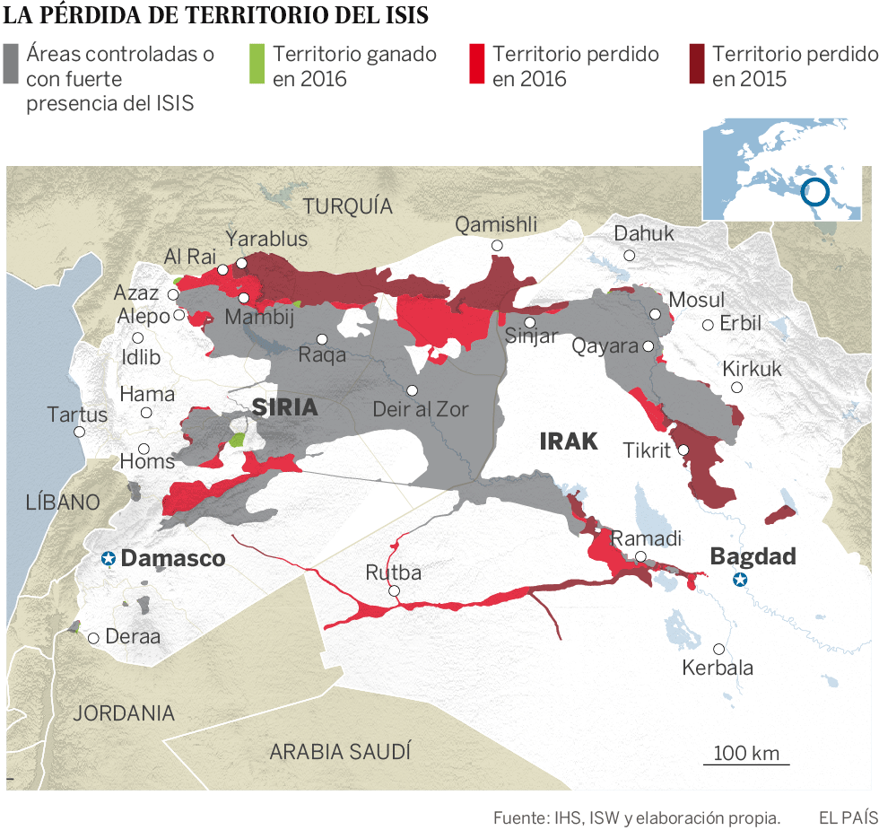 Mapa del ISIS en Siria e Irak