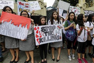 Protesta, en Manila, en contra de la política antidrogas de Duterte.