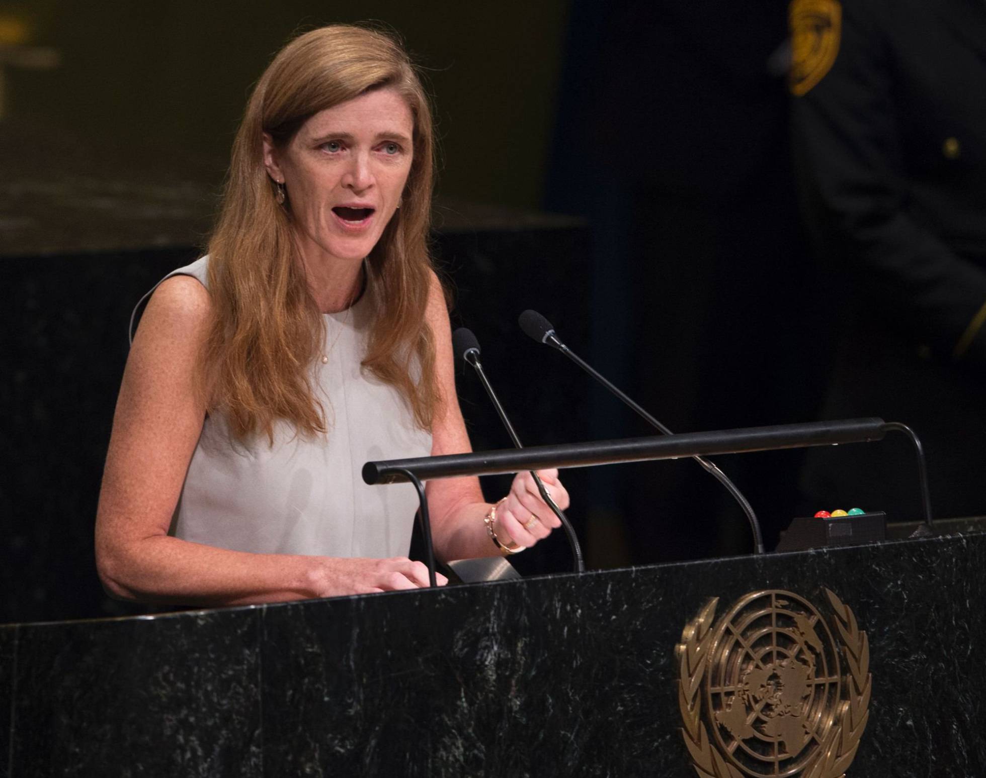 A embaixadora dos Estados Unidos na ONU, Samantha Power. A embaixadora dos Estados Unidos na ONU, Samantha Power.