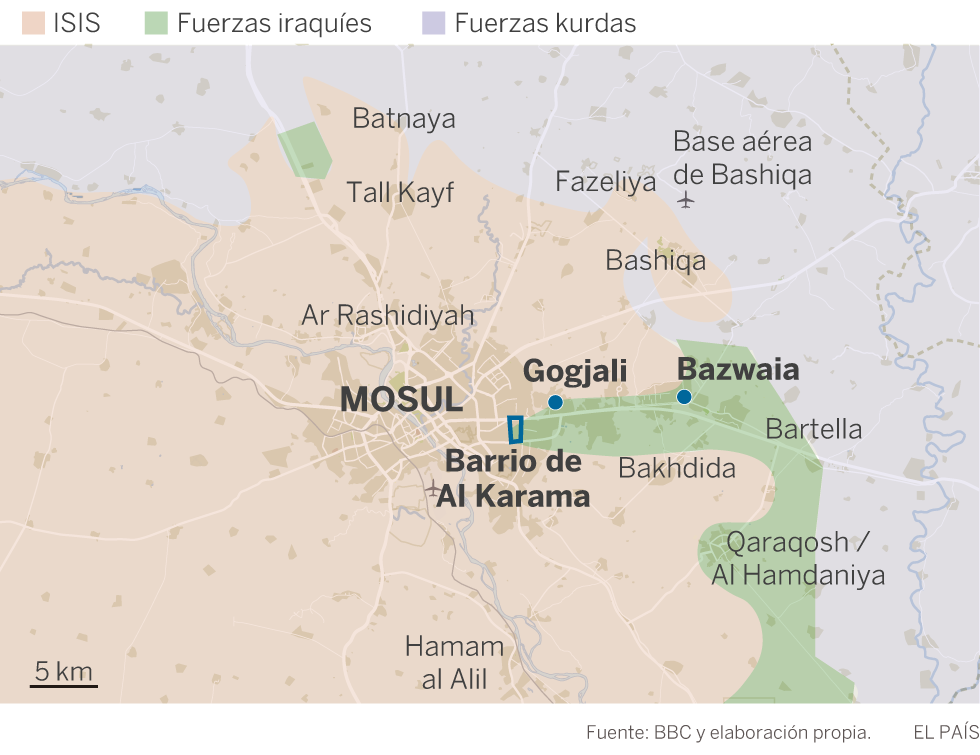 Las fuerzas iraquíes luchan en la periferia de Mosul