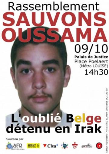 Cartel de la manifestación para la liberación de Atar celebrada en Bruselas el 9 de octubre de 2010.