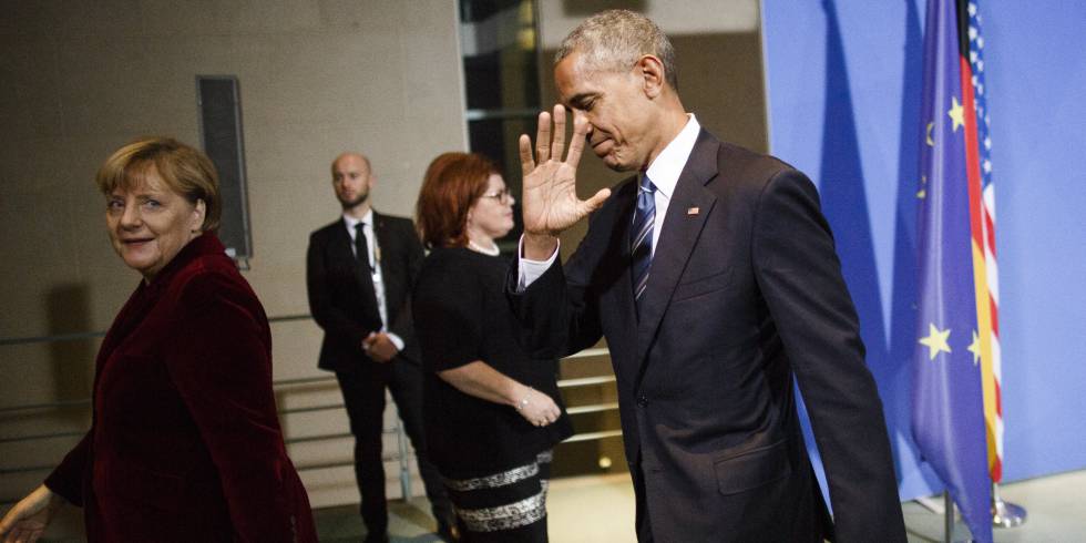 La canciller Angela Merkel y el presidente Barack Obama, tras la rueda de prensa del jueves en Berlín.