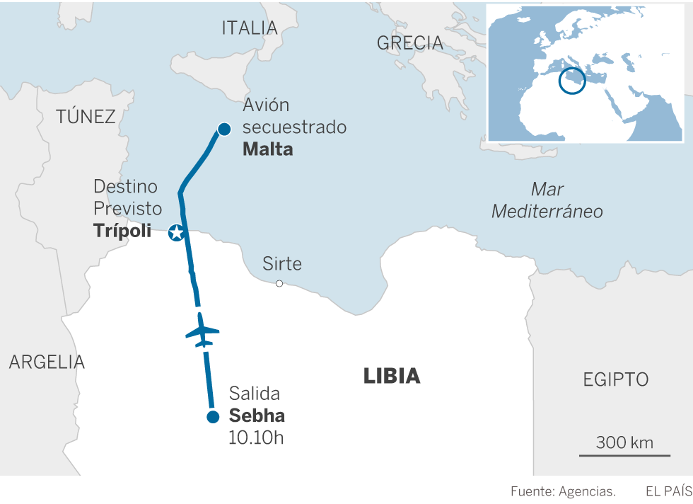 Un avión libio, secuestrado y desviado a Malta