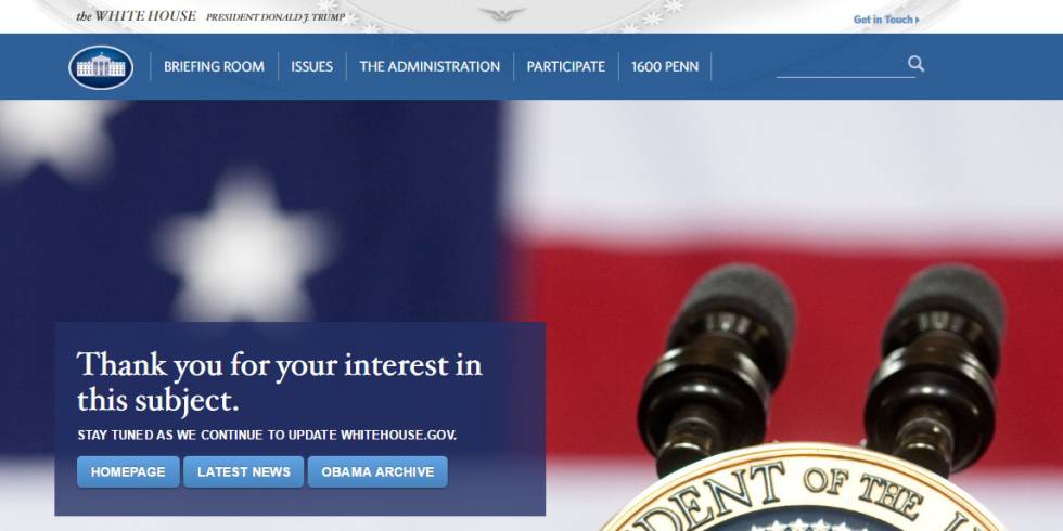 Mensaje que muestra la página www.whitehouse.govespanol.