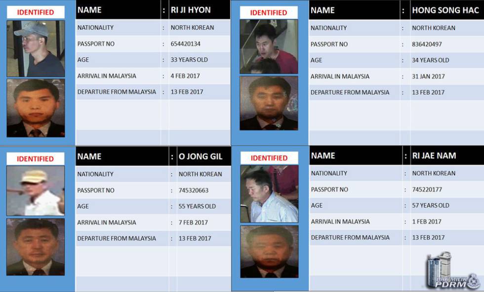Los cuatro buscados que huyeron a Corea del Norte el día del asesinato.