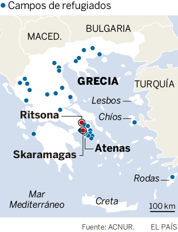 Mapa de los campos de refugiados en Grecia