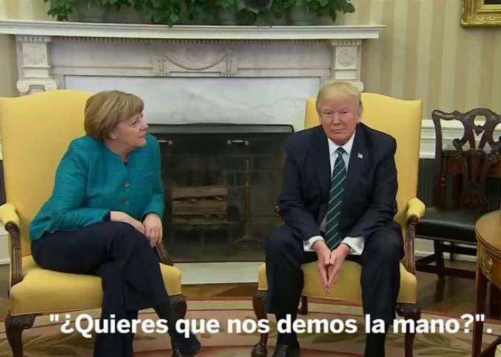 Trump ignora a Merkel cuando le pide un apretón de manos en el Despacho Oval Trump ignora a Merkel cuando le pide un apretón de manos en el Despacho Oval