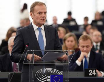 El presidente del Consejo Europeo, Donald Tusk, habla durante la última cumbre europea.