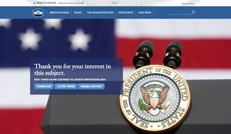 La página web de la Casa Blanca donde habría estado alojado el historial de visitas.
