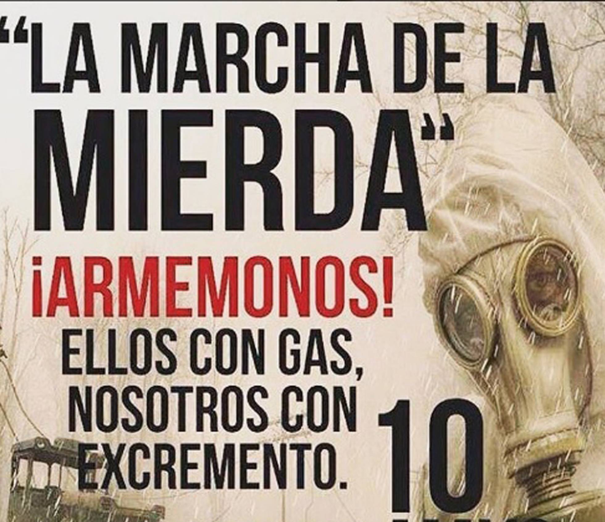 Cartel de la protesta que promueve lanzar excrementos a la policía.