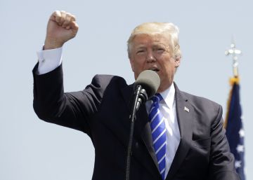 Donald Trump, en su discurso de hoy en la Academia de Guardacostas, en Connecticut. 