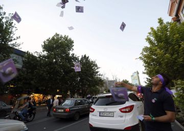 Simpatizantes del presidente iraní Rouhani, este miércoles en Teherán