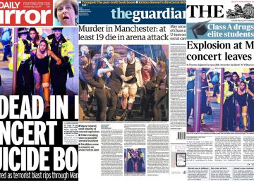 Portadas de los periódicos de Reino Unido sobre el atentado en Manchester Portadas de los periódicos de Reino Unido sobre el atentado en Manchester