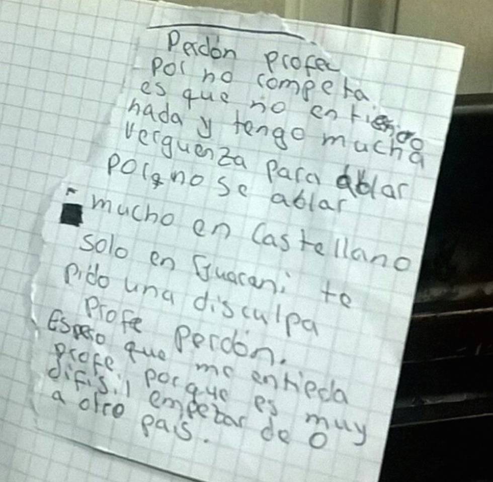 La carta que escribió el joven nacido en Paraguay.