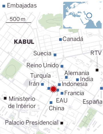 Mapa de localización del atentado en Kabul