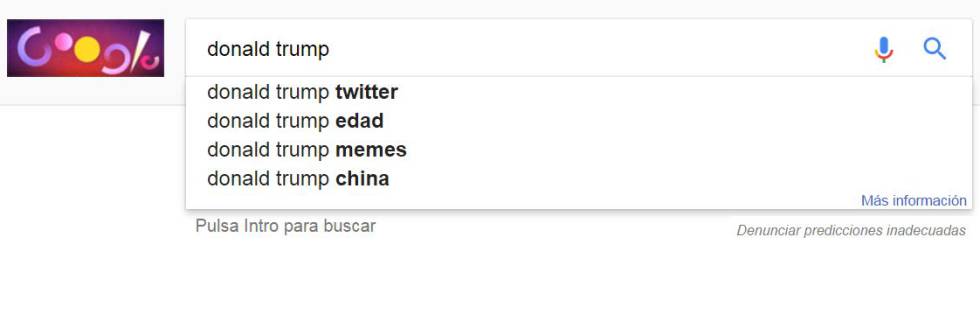 Autocompletado de Google sobre Donald Trump