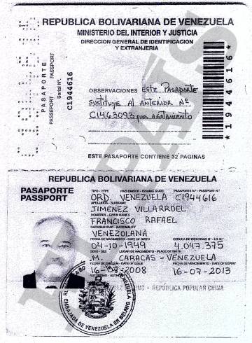 Pasaporte que adjunto para abrir su cuenta en la Banca Privada d'Andorra (BPA) el directivo de PDVSA Francisco Javier Jiménez Villarroel.