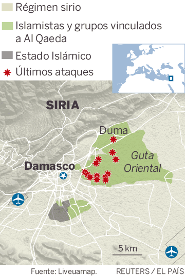 Mapa de los últimos ataques del regimen sirio en Guta Oriental