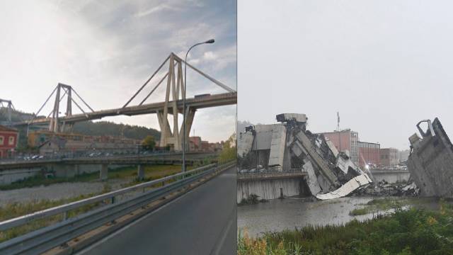 El puente Morandi, antes y después del derrumbe. En vídeo, primeras imágenes del accidente.