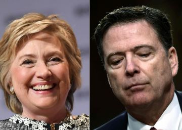 Combinación de imágenes de Hillary Clinton y James Comey