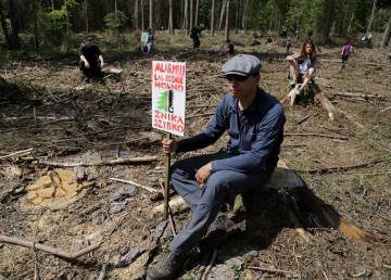 Ecologistas protestan en una zona del bosque Bialowieza en mayo de 2017.