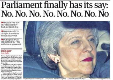 Así recoge la prensa británica los ocho rechazos del Parlamento a las alternativas al Brexit