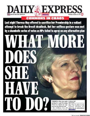 Así recoge la prensa británica los ocho rechazos del Parlamento a las alternativas al Brexit